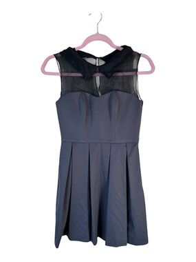 Anilee Overture Black Silk Peter Pan Collar Pleated Mini Dress Womens 0 Retro